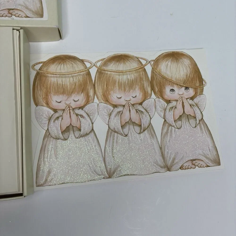 Hallmark Christmas Cards Ruth Morehead Three Little Angels Box Of 18 Foil Cards